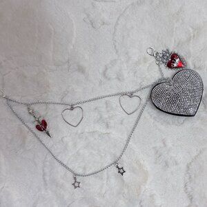 Double Strand Silver Heart Chain Bag Charm